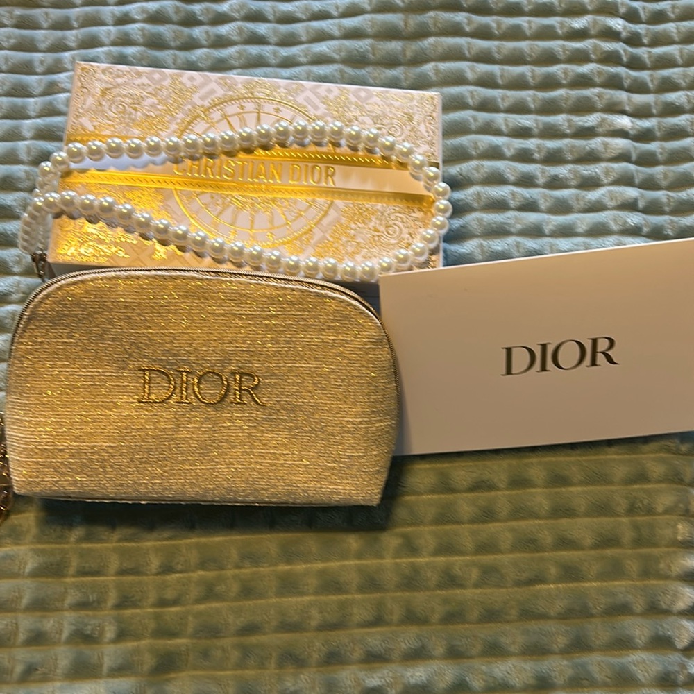 NEW DIOR Gold metallic bag with two added, unbranded straps.